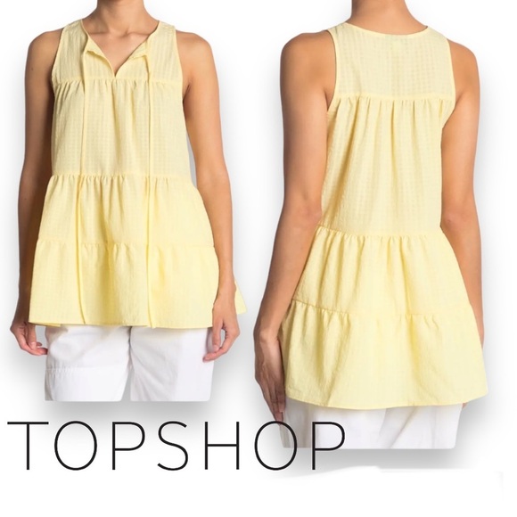 Topshop Tops - Sleeveless Tank TOPSHOP Tiered Smock Top Gingham Print Size 8 Medium